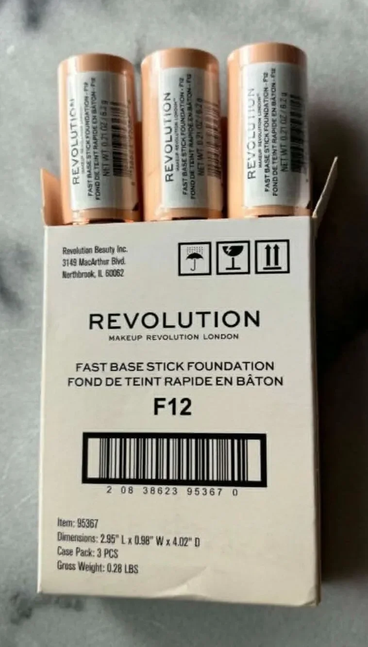 Revolution Fast Base Stick Foundation F12 Lot of 3